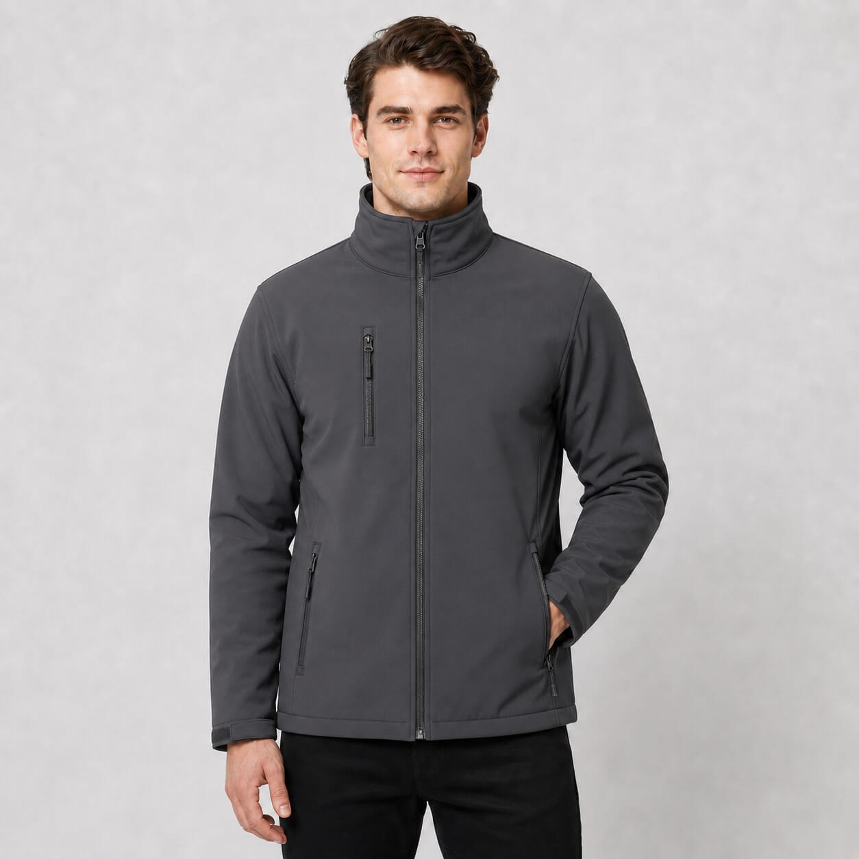 Męska kurtka softshell z polarem JHK - grafitowa, na modelu