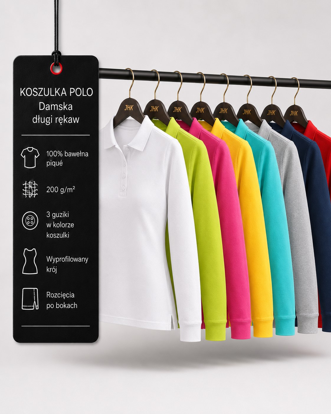 METKA-Damska koszulka polo z długim rękawem JHK 200 premium w wielu kolorach – 100% bawełna piqué