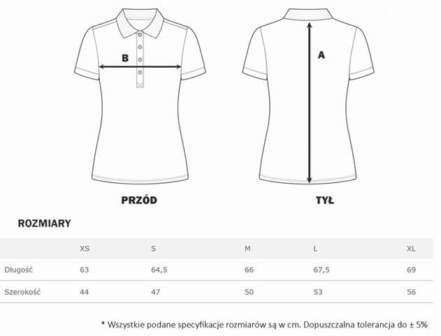 Tabela rozmiarów Damskiej koszulki polo premium z elastanem slim fit JHK