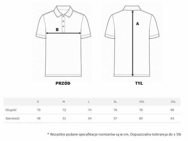 Tabela rozmiarów Męskiej koszulki polo premium z elastanem slim fit JHK