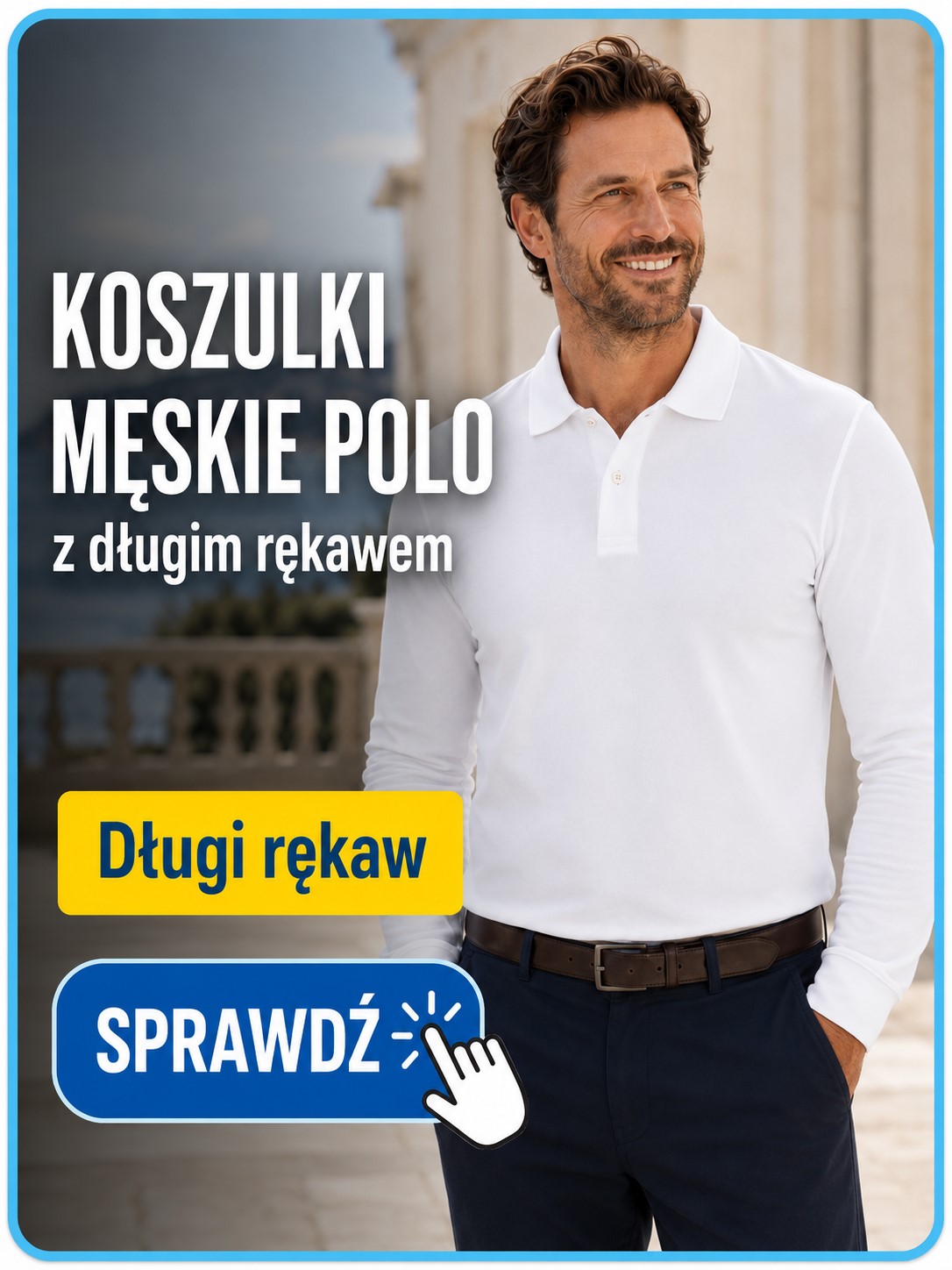 Zdjęcie prowadzi do kategorii męskich koszulek polo z długim rękawem JHK 210 g premium. Męska Koszulka POLO z długim rękawem JHK 210 g- bawełna, biała
